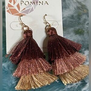 Pomina Elegant Burgundy and Gold Tassel Earrings